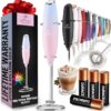 Zulay Powerful Milk Frother (4 Duracell Batteries Included) - Handheld Milk Frother Wand Drink Mixer for Coffee - Powerful Milk Foamer for Cappuccino, Frappe, Matcha & Coffee...
