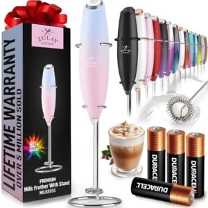 Zulay Powerful Milk Frother (4 Duracell Batteries Included) - Handheld Milk Frother Wand Drink Mixer for Coffee - Powerful Milk Foamer for Cappuccino, Frappe, Matcha & Coffee...